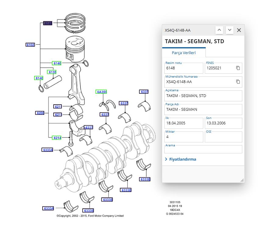 Piston Segman Focus Mondeo 1.6 Zetec-S 04 ( FMG 87-72777 STD )